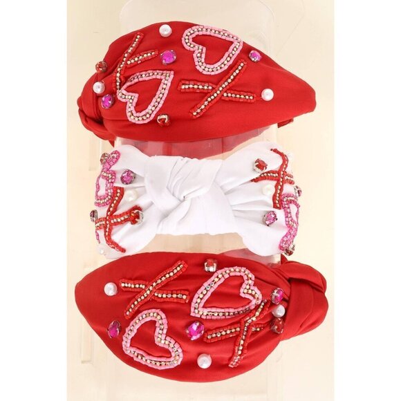 XOXO Valentine's Day Knotted Embellished Headband: Red - Picture 2 of 2